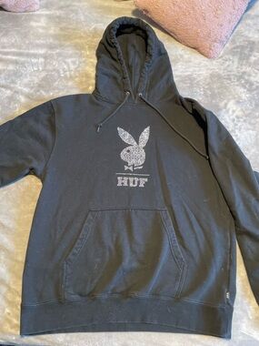 HUF Black Hoodie with Silver Playboy Logo